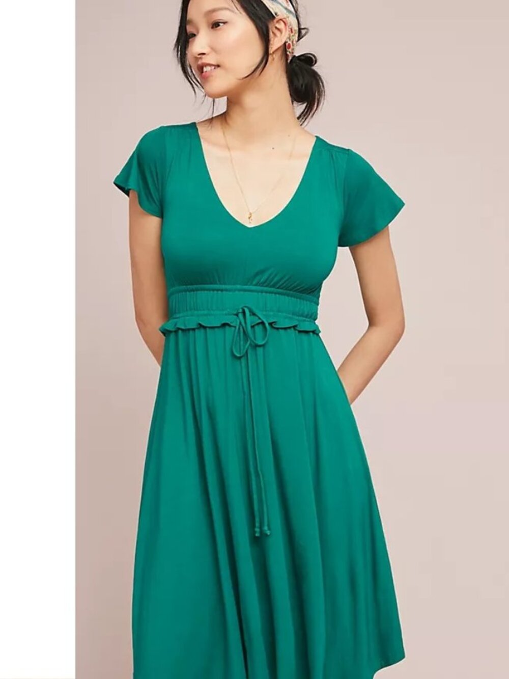 NWOT Anthropologie Maeve Resfeber Flutter Sleeve Jersey Dress Green Size XS